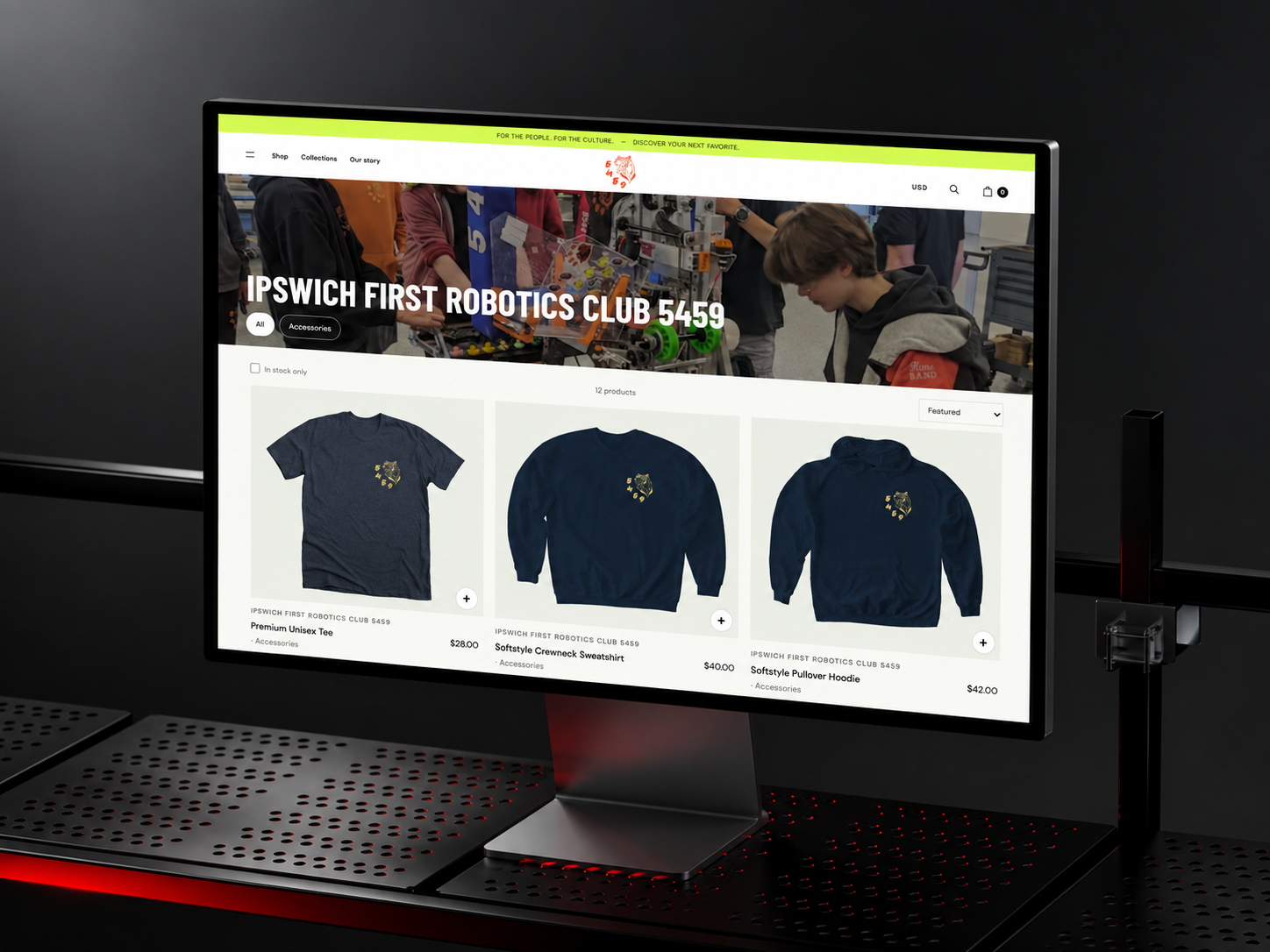 Ipswich FIRST Robotics Club team store displayed on a desktop monitor
